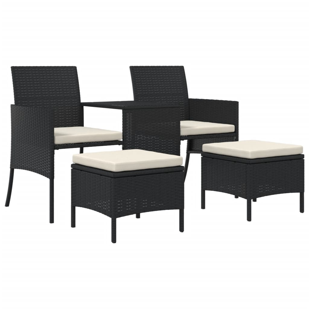Divano da Giardino a 2 Posti Tavolino e Sedili Polyrattan Nero