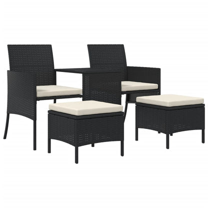 Divano da Giardino a 2 Posti Tavolino e Sedili Polyrattan Nero