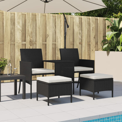 Divano da Giardino a 2 Posti Tavolino e Sedili Polyrattan Nero