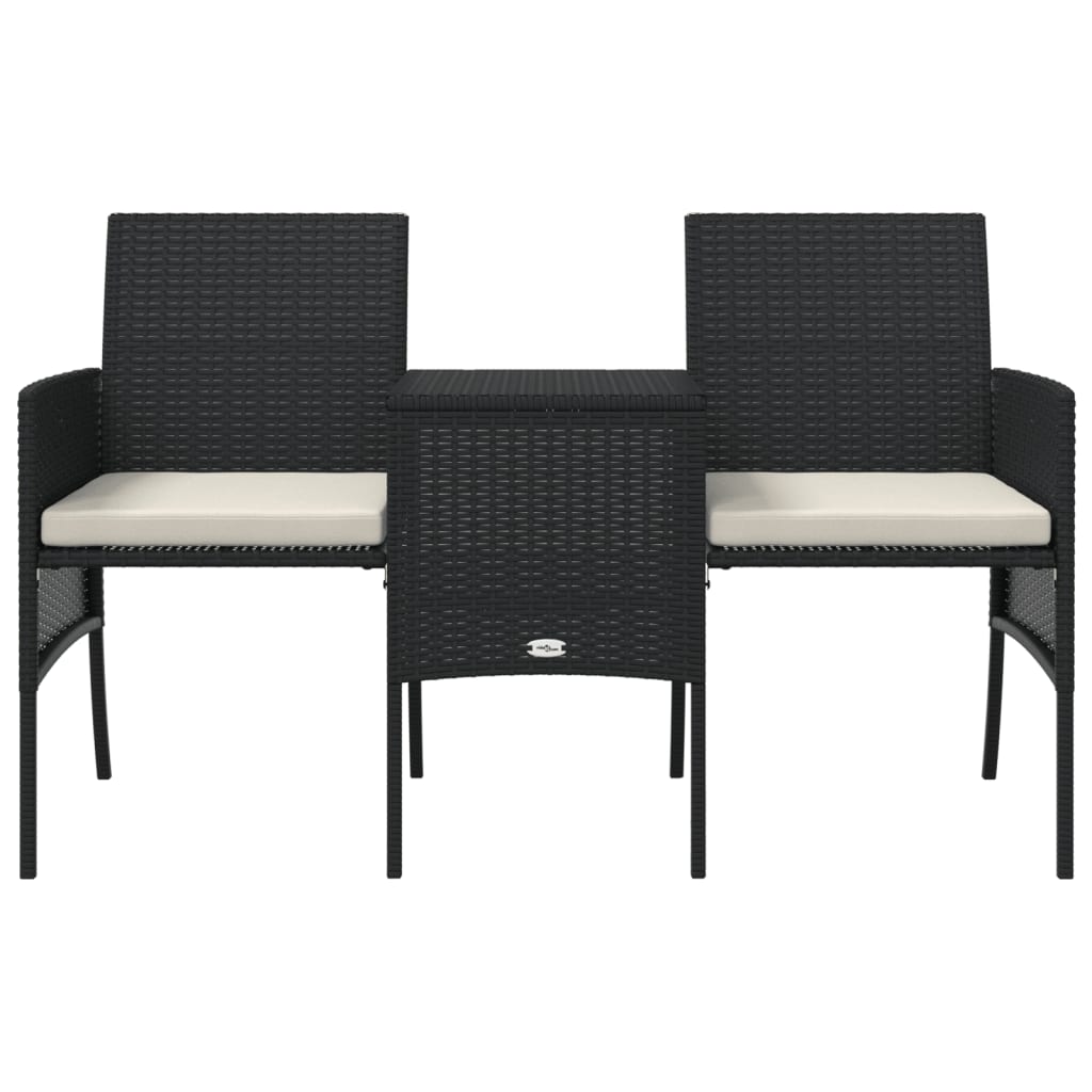 Divano da Giardino a 2 Posti Tavolino e Sedili Polyrattan Nero