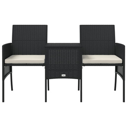 Divano da Giardino a 2 Posti Tavolino e Sedili Polyrattan Nero