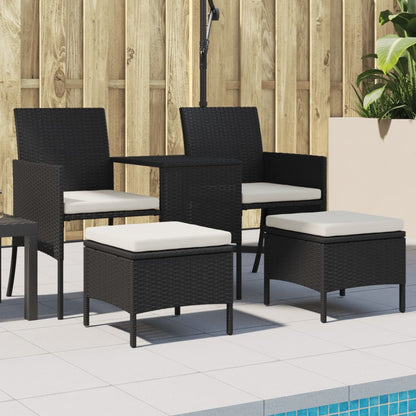 Divano da Giardino a 2 Posti Tavolino e Sedili Polyrattan Nero