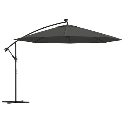 Ombrellone a Sbalzo con LED e Palo in Acciaio 350 cm Antracite