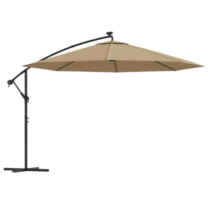 Ombrellone a Sbalzo con LED e Palo in Metallo 350 cm Tortora