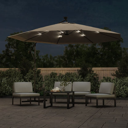 Ombrellone a Sbalzo con LED e Palo in Metallo 350 cm Tortora