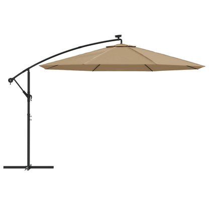 Ombrellone a Sbalzo con LED e Palo in Metallo 350 cm Tortora