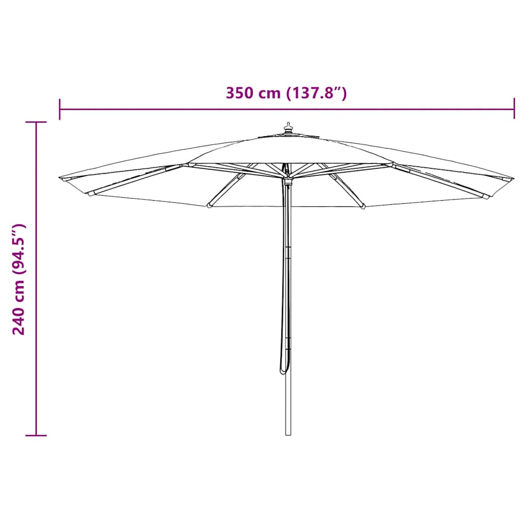 Ombrellone da Esterni con Palo in Legno 350 cm Verde