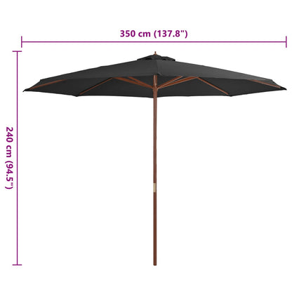 Ombrellone da Esterni con Palo in Legno 350 cm Antracite
