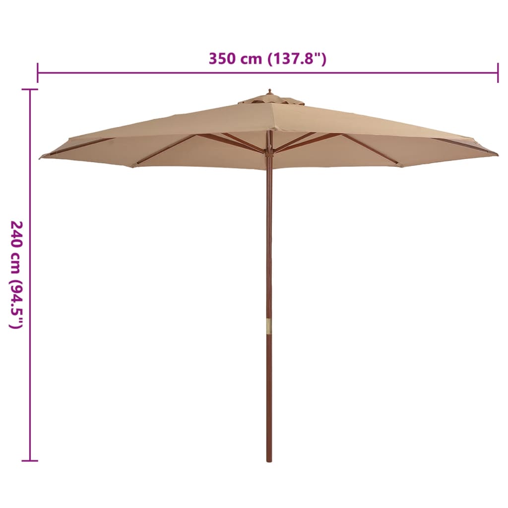 Ombrellone da Esterni con Palo in Legno 350 cm Grigio Talpa