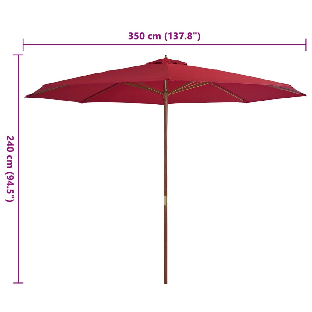 Ombrellone da Esterni con Palo in Legno 350 cm Rosso Borgogna
