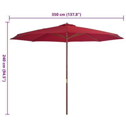 Ombrellone da Esterni con Palo in Legno 350 cm Rosso Borgogna