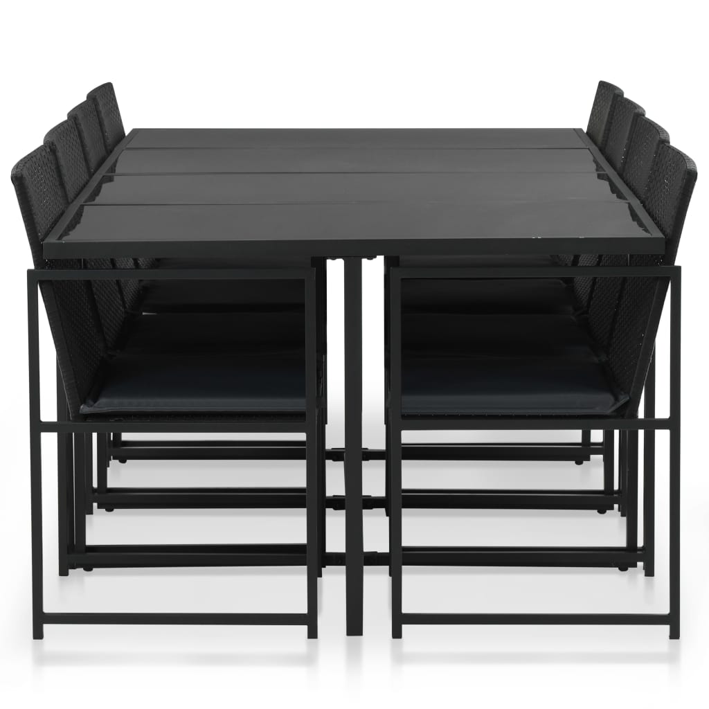 Set da Pranzo da Esterno 9 pz con Cuscini in Polyrattan Nero