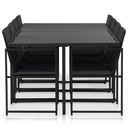 Set da Pranzo da Esterno 9 pz con Cuscini in Polyrattan Nero