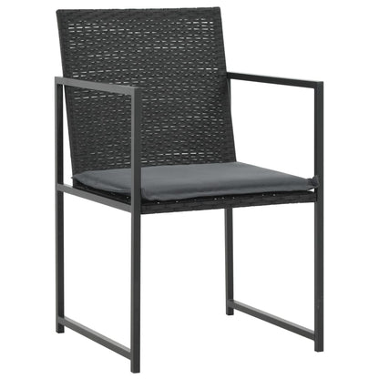 Set da Pranzo da Esterno 9 pz con Cuscini in Polyrattan Nero