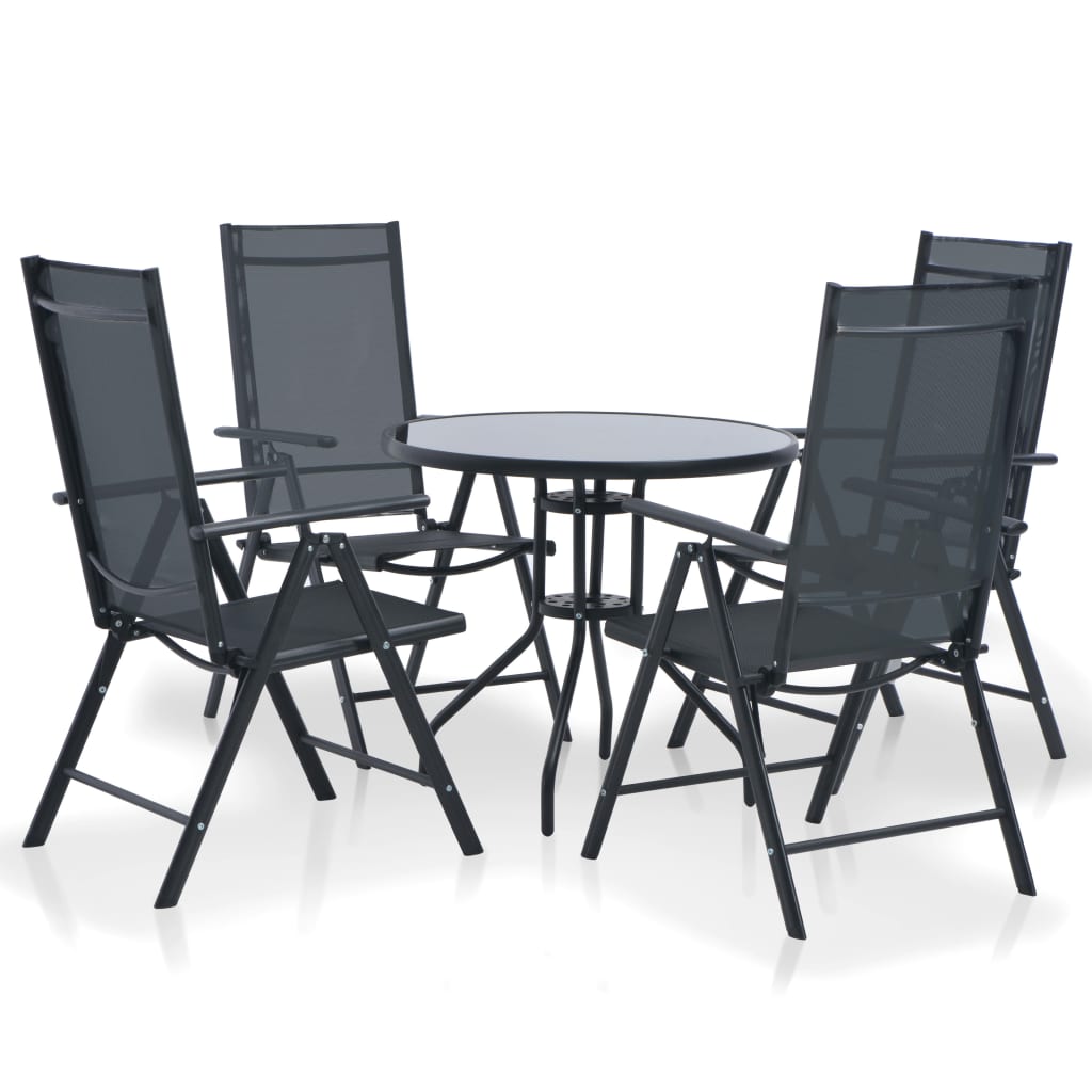Set da Pranzo da Giardino 5 pz in Alluminio e Textilene Nero
