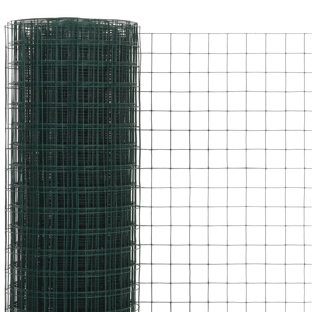 Recinzione in Rete per Pollaio in Acciaio e PVC 25x1,5 m Verde