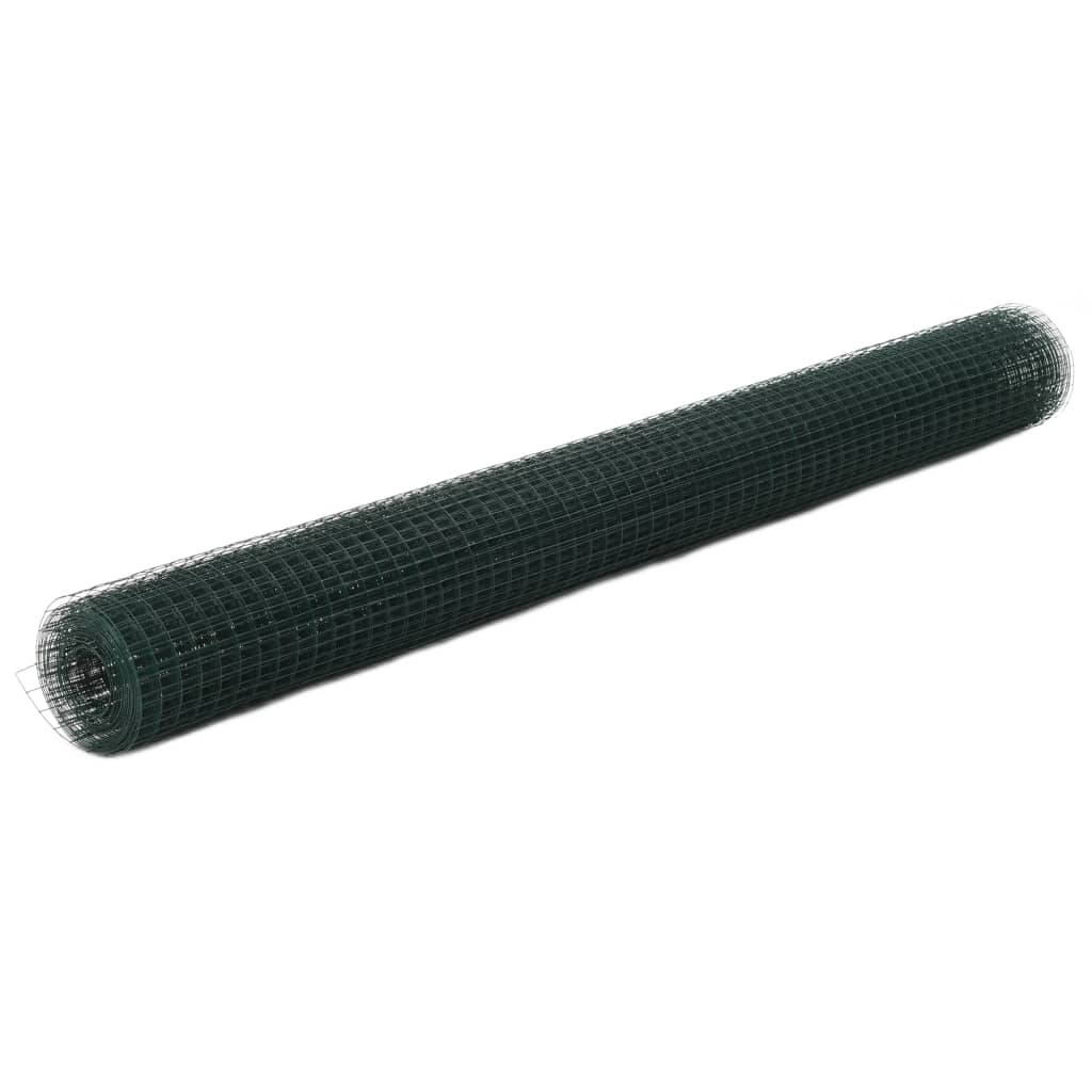 Recinzione in Rete per Pollaio in Acciaio e PVC 25x1,5 m Verde