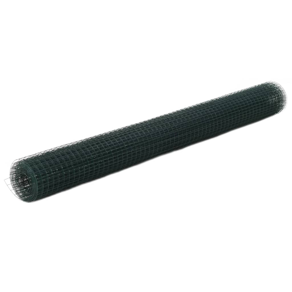 Recinzione in Rete per Pollaio in Acciaio e PVC 25x1,5 m Verde