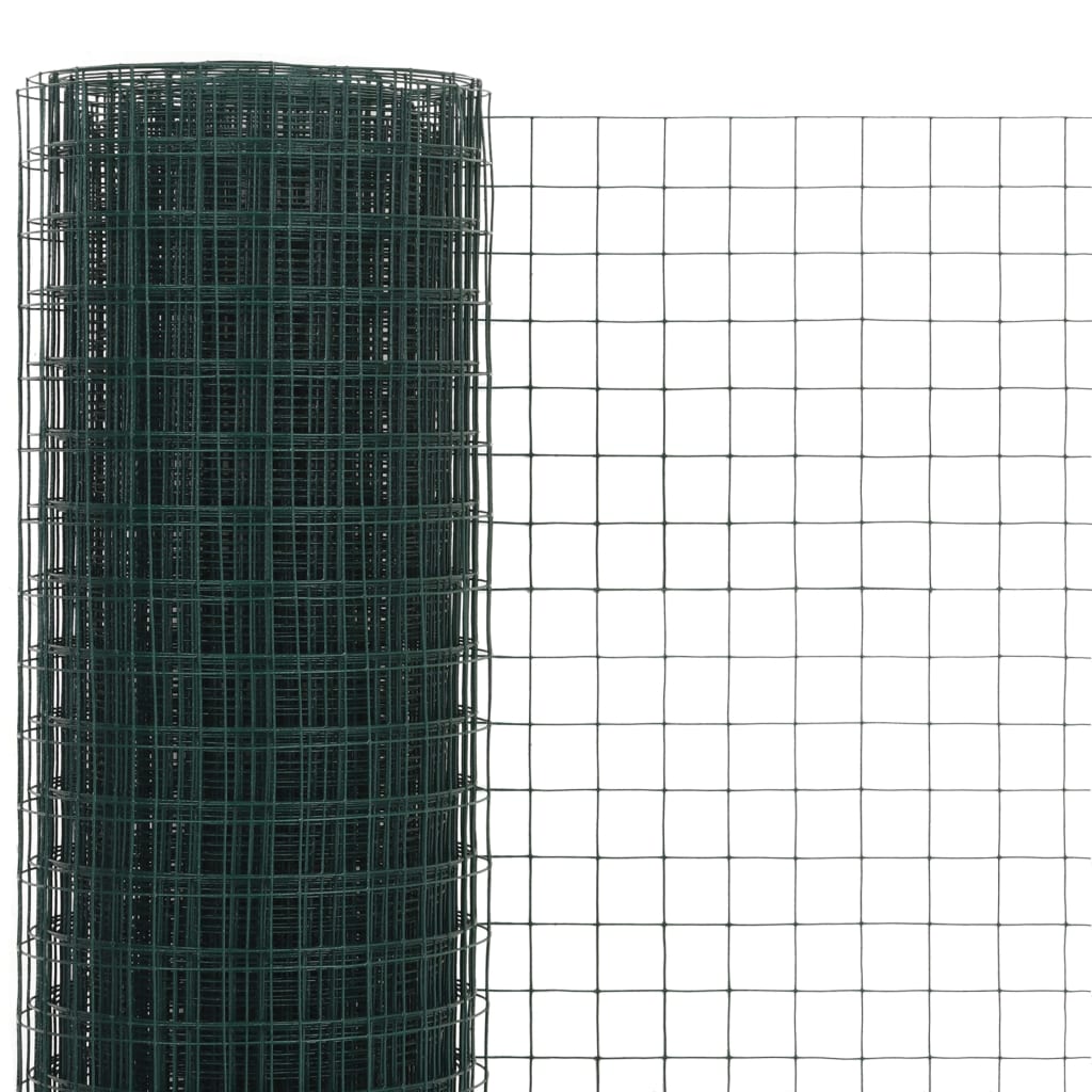 Recinzione in Rete per Pollaio in Acciaio e PVC 25x1,5 m Verde