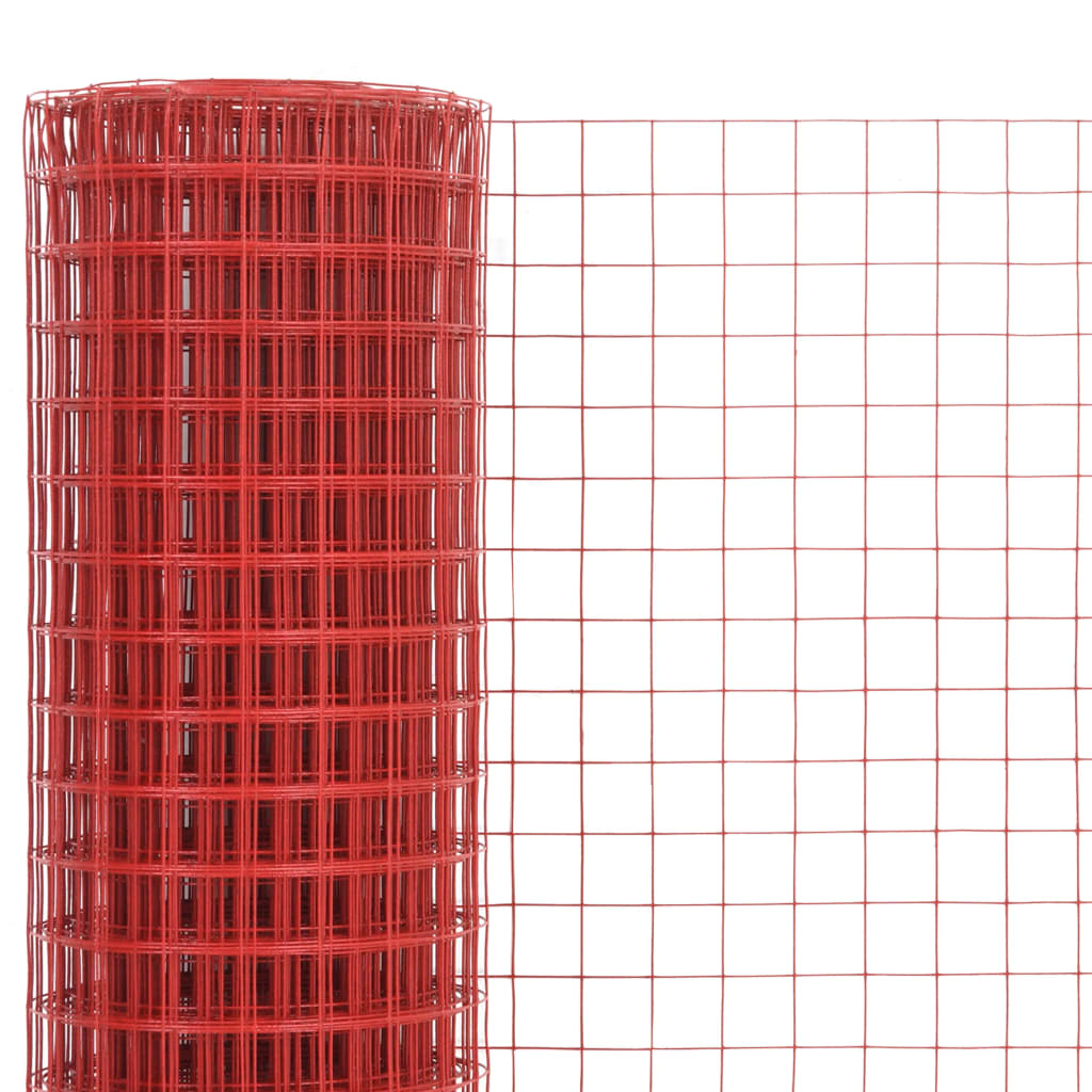 Recinzione in Rete per Pollaio in Acciaio e PVC 10x1,5 m Rossa