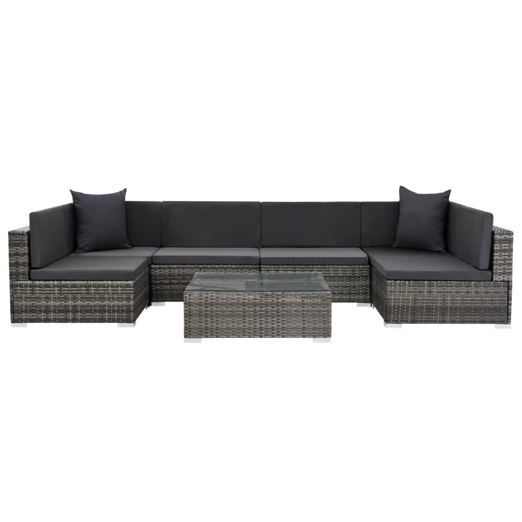 Set Divani da Giardino 7 pz con Cuscini in Polyrattan Grigio