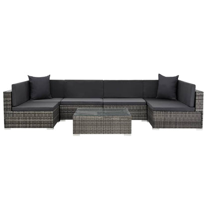 Set Divani da Giardino 7 pz con Cuscini in Polyrattan Grigio