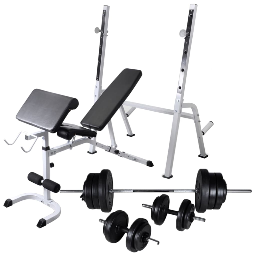 Panca Multifunzione con Bilanciere e Set di Manubri 60,5 kg