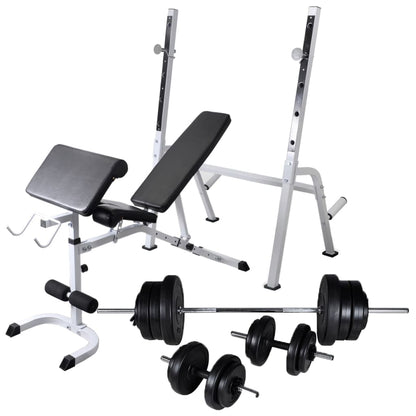 Panca Multifunzione con Bilanciere e Set di Manubri 60,5 kg