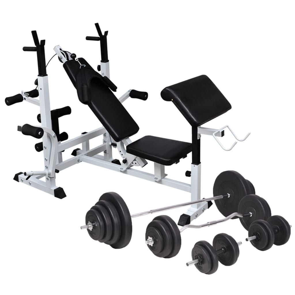Panca Multifunzione con Bilanciere e Set di Manubri 120 kg