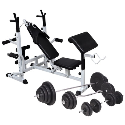Panca Multifunzione con Bilanciere e Set di Manubri 120 kg