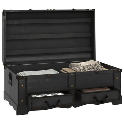 Baule del Tesoro in Legno Nero 90x51x42 cm