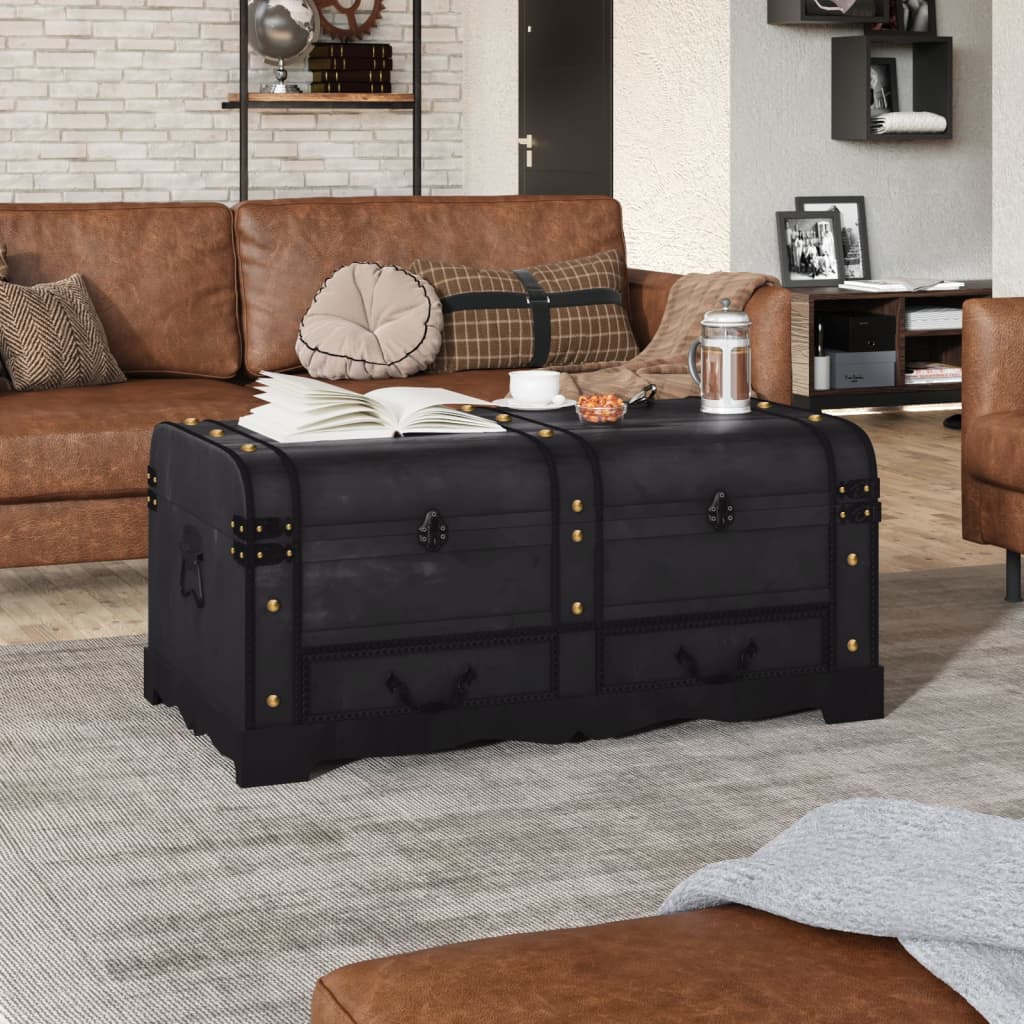 Baule del Tesoro in Legno Nero 90x51x42 cm