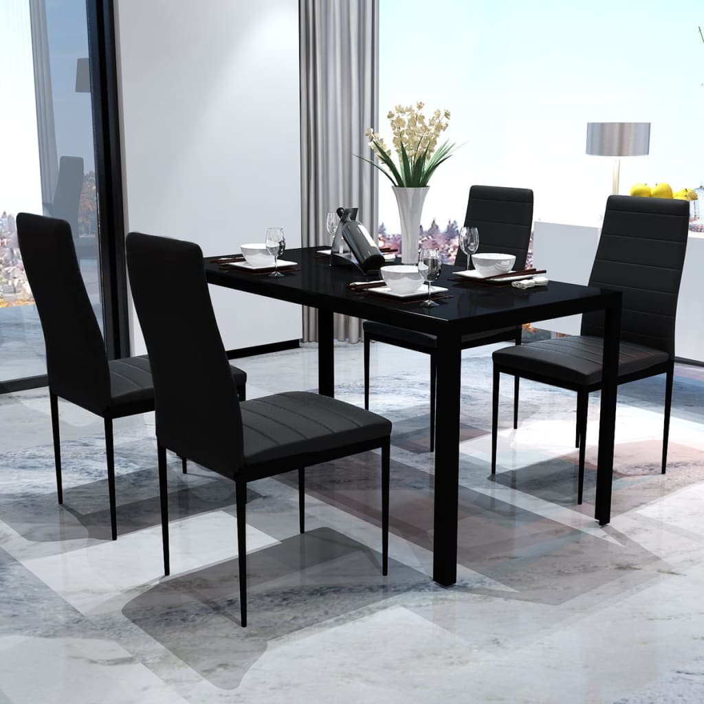 Set da Pranzo 5 pz in Pelle Artificiale Nero