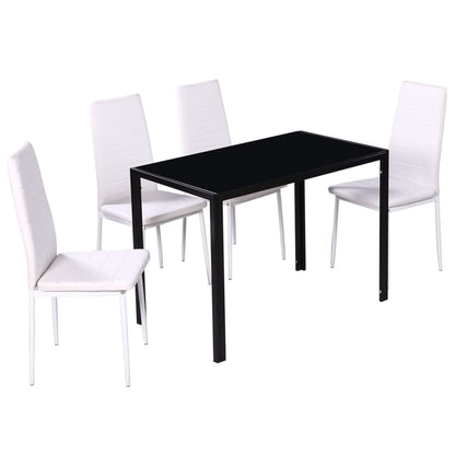 Set Tavolo da Pranzo 5 pz in Pelle Artificiale Nero e Bianco