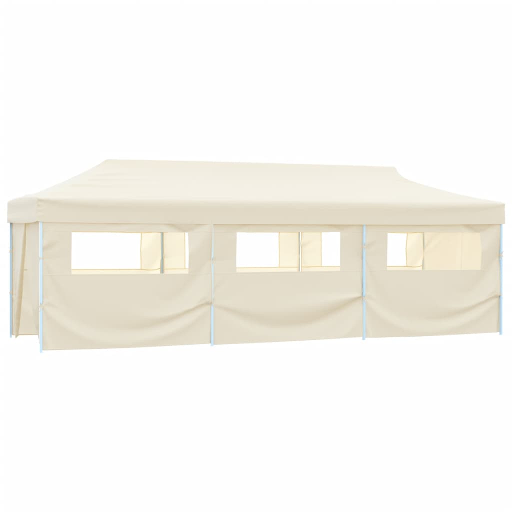 Tenda Pieghevole Pop-Up con 8 Pareti Laterali 3x9 m Crema
