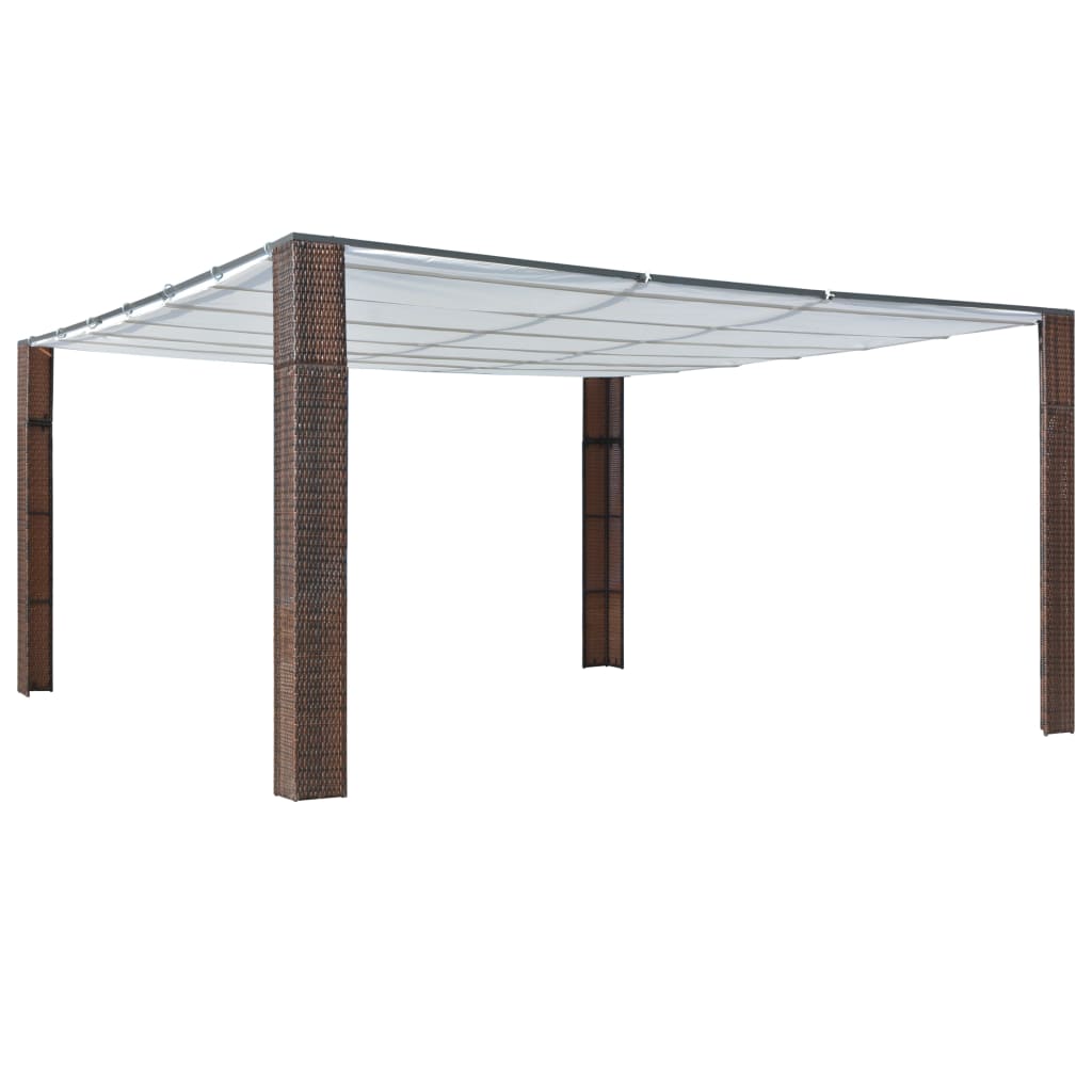 Gazebo con Tetto in Polyrattan 400x400x200cm Marrone e Crema