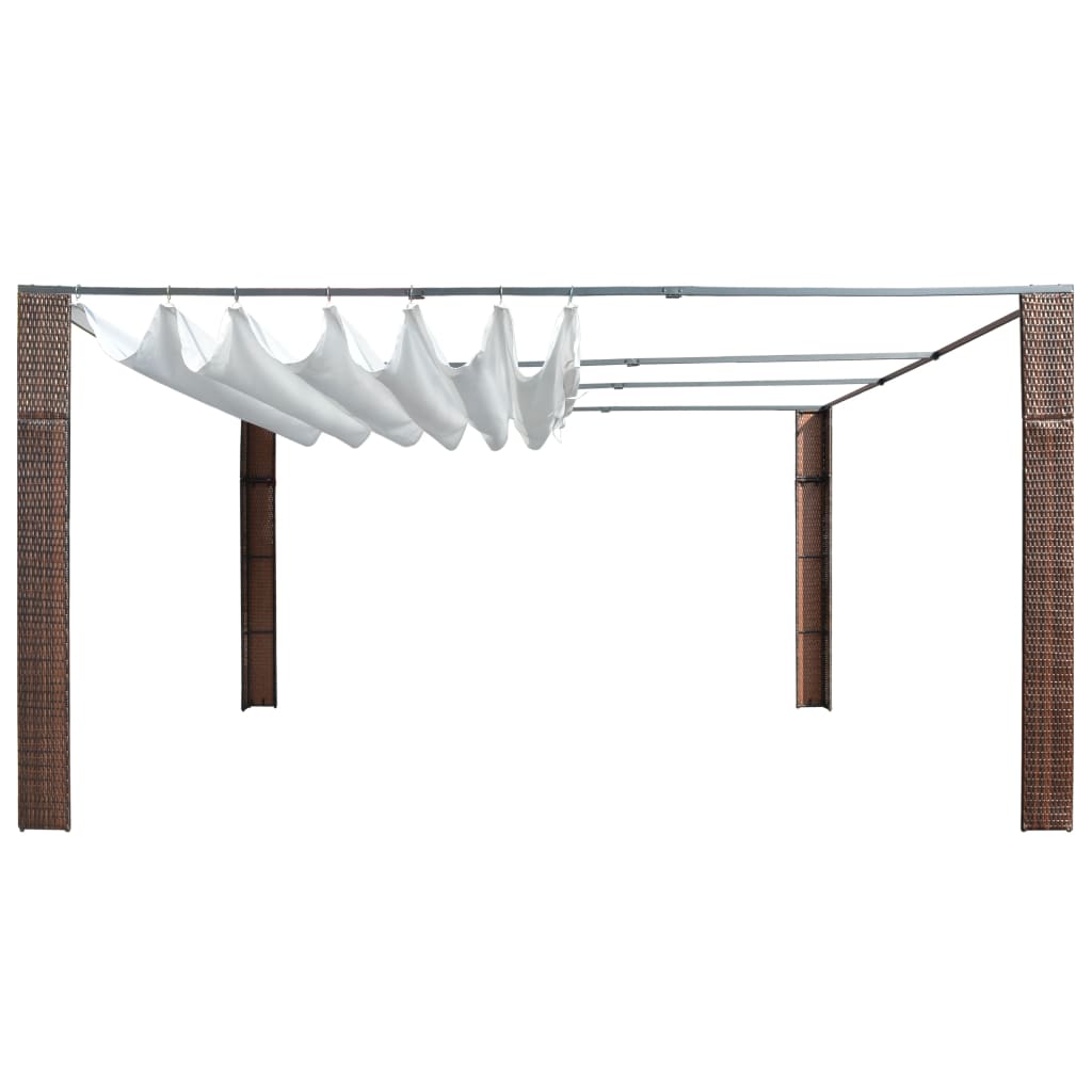 Gazebo con Tetto in Polyrattan 400x400x200cm Marrone e Crema