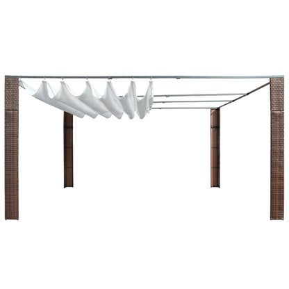 Gazebo con Tetto in Polyrattan 400x400x200cm Marrone e Crema