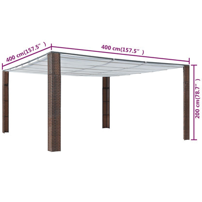 Gazebo con Tetto in Polyrattan 400x400x200cm Marrone e Crema