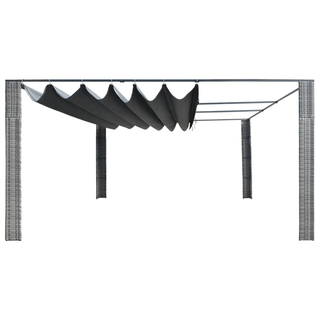 Gazebo Tetto Mobile Polyrattan 400x400x200cm Grigio e Antracite