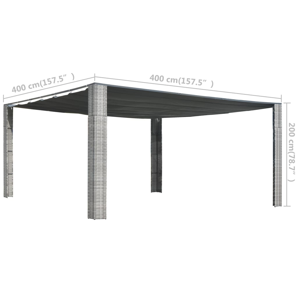 Gazebo Tetto Mobile Polyrattan 400x400x200cm Grigio e Antracite