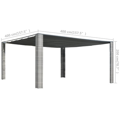 Gazebo Tetto Mobile Polyrattan 400x400x200cm Grigio e Antracite