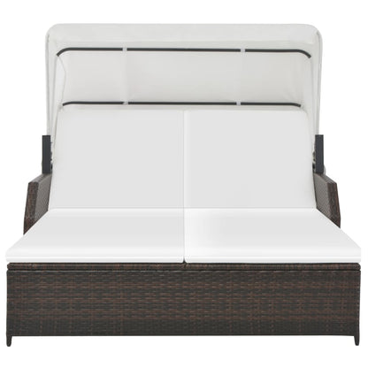 Lettino Prendisole 2 Posti con Tettuccio in Polyrattan Marrone