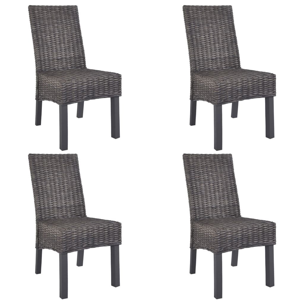Sedie da Pranzo 4 pz Marroni in Rattan Kubu e Legno di Mango