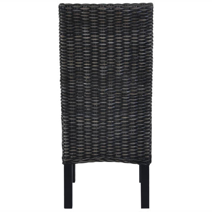 Sedie da Pranzo 4 pz Nere in Rattan Kubu e Legno di Mango