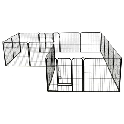 Box per Cani con 16 Pannelli in Acciaio 80x80 cm Nero