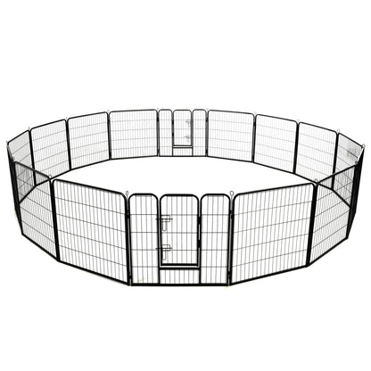 Box per Cani con 16 Pannelli in Acciaio 80x80 cm Nero