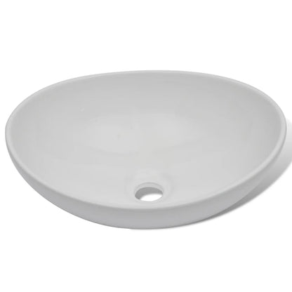 Lavello Bagno con Miscelatore in Ceramica Ovale Bianco