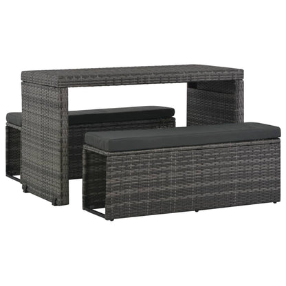 Set da Pranzo per Esterni 3 pz con Cuscini in Polyrattan Grigio