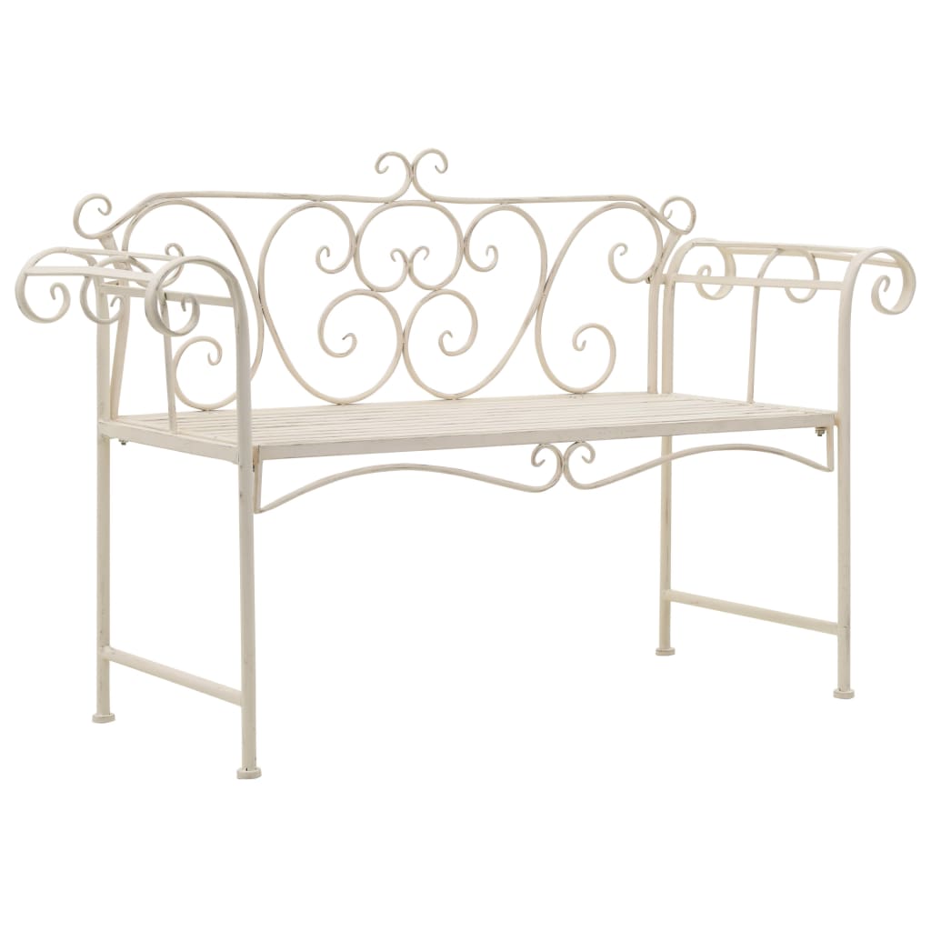 Panchina da Giardino 132 cm in Metallo Bianco Anticato